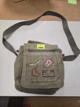Vintage, Military Carry Bag with Patches and Strap.