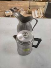 Vintage, Aluminum Water Pitcher and Coffee Pot, with Internal parts and Lid.