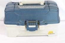 Plano blue and white two shelf tackle box. Used.