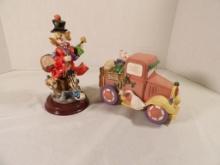 LOT OF (2) FIGURES INCLUDING CLOWN AND "CARROT FARM" TRUCK