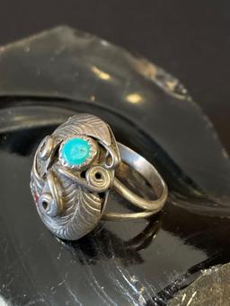 Vintage Sterling Silver Ring with Turquoise and Coral