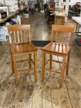 Pair Of Solid Teakwood Counter Chairs. Made in Italy Height to Seat 24" & Height to Back 36"