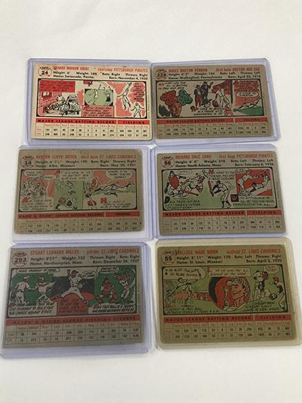 (6) 1956 Topps Autographed Cards #14, 24, 55, 56, 228, 293