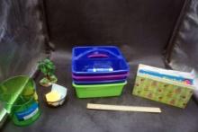 Plastic Caddy, Cards, Expo Markers, Pencil Cup, Metal Container W/ Post-Its
