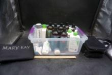 Plastic Bin W/ Makeup Bags, Lotion, Body Wash & Cleansers
