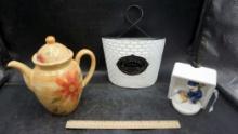 Good Housekeeping "A Winter Day" Figurine, Metal Flower Holder & Teapot