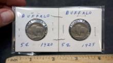 2 Buffalo Nickels - 1920 & 1925