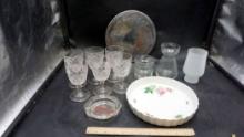 Pie Plate, Ashray, Stemmed Glasses, Vases, Lamp Shade & Silver-Plated Platter