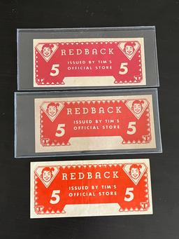 (3) 1940's "Tim Club" 5 Redback Notes