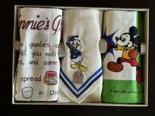 3 Handkerchiefs - Cloth Napkins with 1 Embroidery Character Donald & 2 Printed Walt Disney Productio