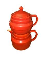 VINTAGE CHINESE RED DRIP COFFEE POT (1 chip on interior lip) - PICK UP ONLY
