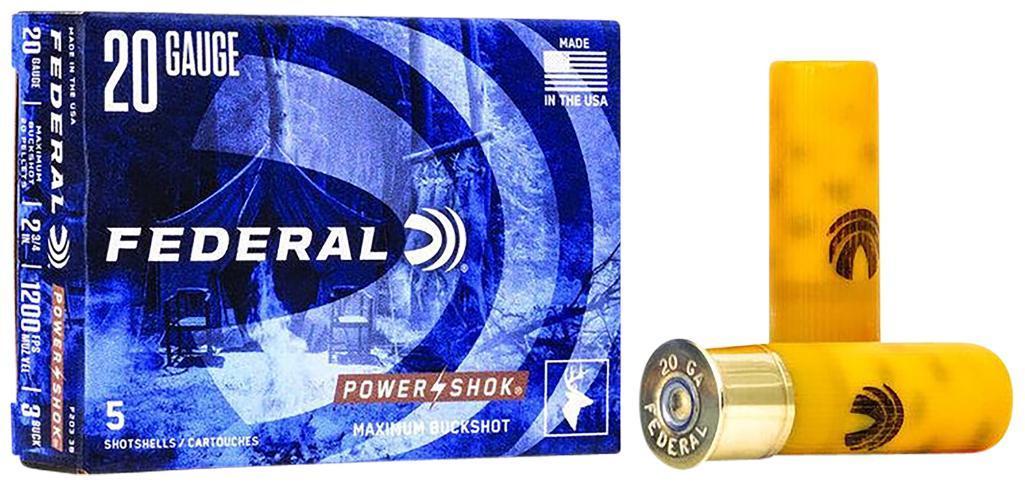 Federal F2033B PowerShok Magnum 20 Gauge 2.75 20 Pellets 1 oz 3 Buck Shot 5 Per Box