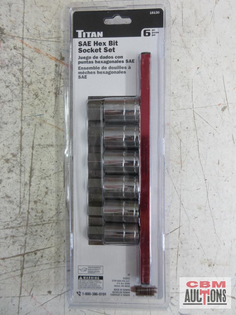 Titan 16130 6pc SAE 1/2" Drive Hex Bit Socket Set (9/16" to 7/8") w/ Storage Rail