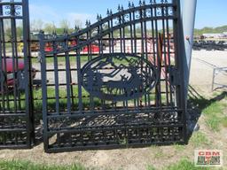 14' Dual Swing Decorative Iron Entry Driveway Gates With Deer Scene