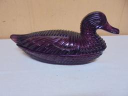 Vintage LE Wright Atterbury 2pc Amethyst Glass Duck
