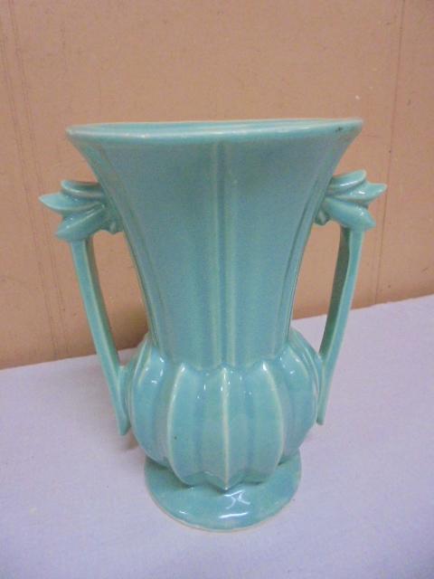 Vintage McCoy Pottery Trophy Style Double Handled Mint Green Vase
