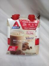 Atkins Protein Shakes. Qty 4- 16.9 fl oz Shakes. Creamy Chocolate.