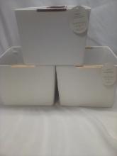 Cube Faux leather cube baskets w/brass handles quantity 3