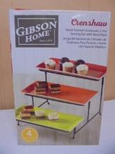 Gibson Home Hand Painted Stoneware 3-Tier Serving Set w/ Metal Rack