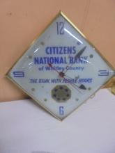 Vintage Citizens National Bank of Whitley County Glass Front Clock