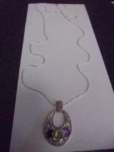 Ladies Sterling Silver Diamond Cut Necklace & Heart Pendant