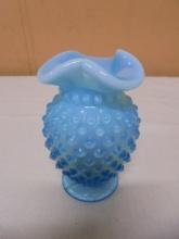 Vintage Fenton Opalescent Blue Aqua 3 Petal Top Hobnail Vase