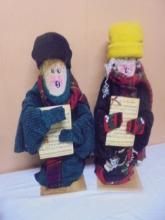 2 Large Wooden Christmas Caroler Statues