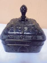 Vintage Indiana Tiara Black Amethyst Honey Bee Hive Covered Candy Dish
