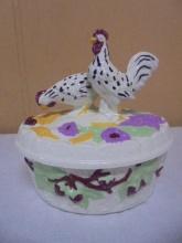 Covered Ceramic Dish w/ Chickens
