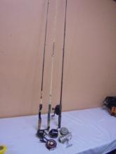Rod & Reel-2 Rods-5 Assorted Fishing Reels