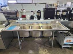Never Used - Eagle Group 90 in. Stainless Steel 3 Compartment Sink
