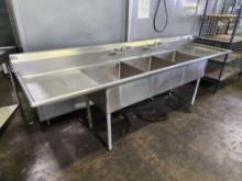 120 in. Stainless Steel 3 Tub Sink with 24 in. Square Tubs
