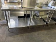 72 in. x 30 in. All Stainless Steel Table with Sink and Drawer