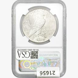 1923 Silver Peace Dollar NGC BU