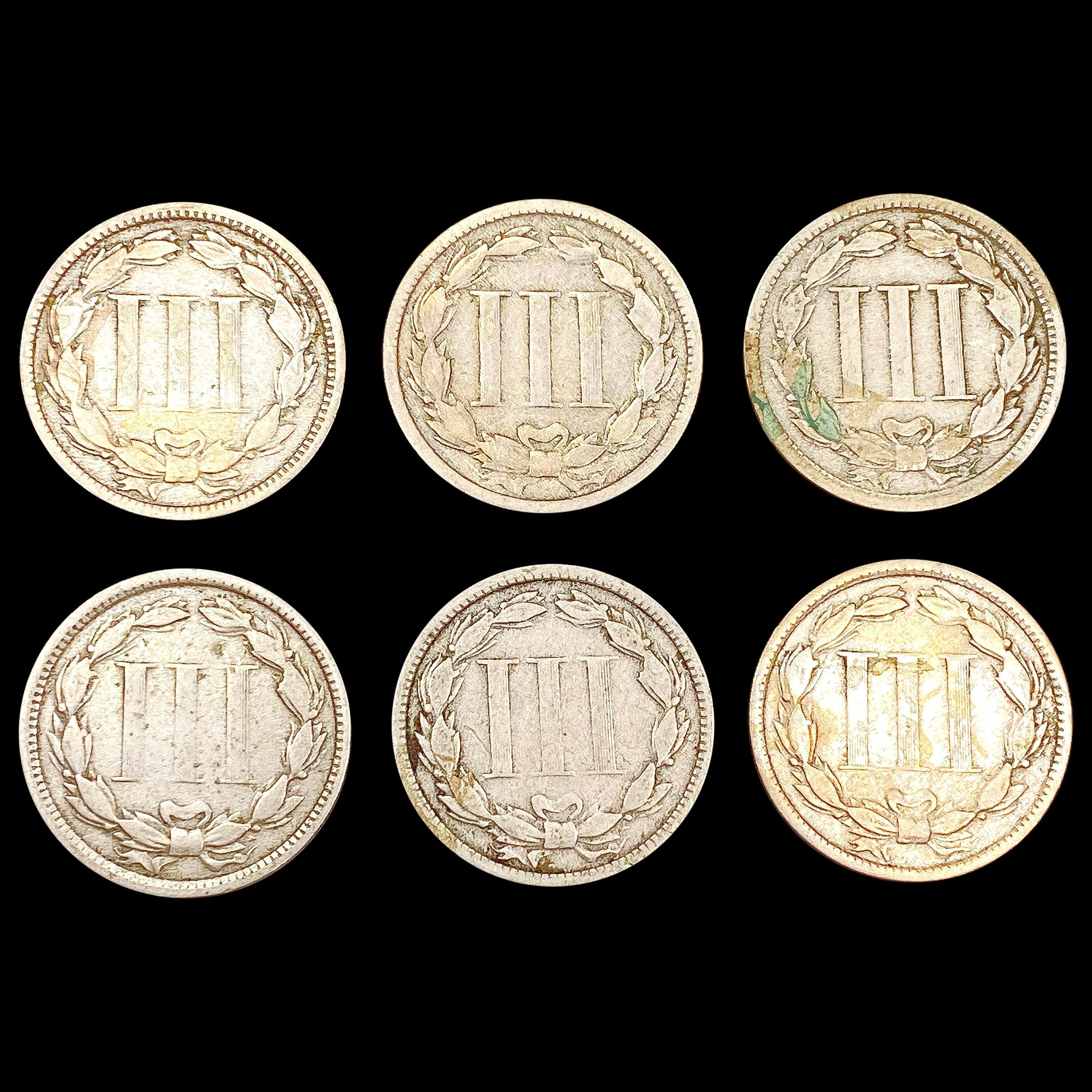 [6] US 3 Cent Nickels [1868, 1872, [4] 1873] NICEL
