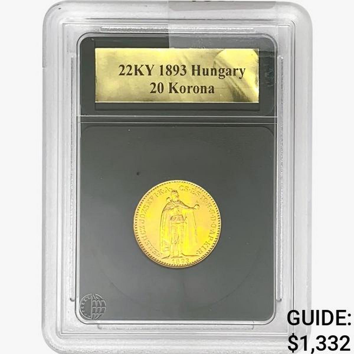 1893 .1960oz. Gold 22KY Hungary 20 Korona Blank
