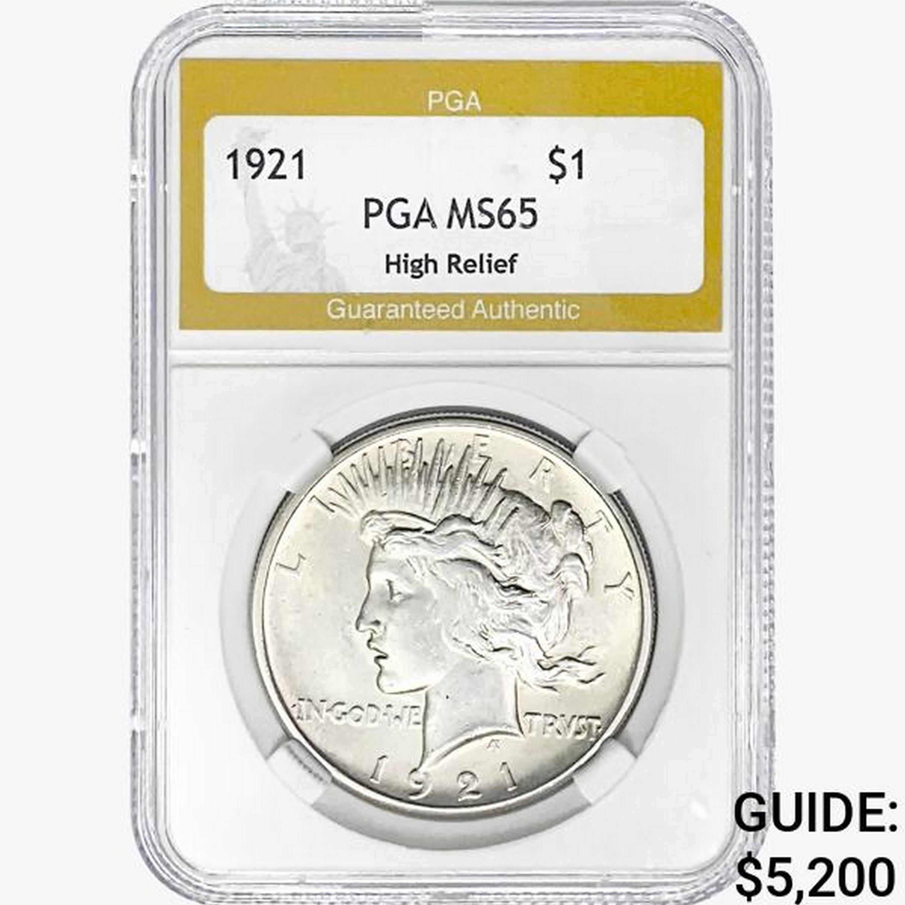 1921 Silver Peace Dollar PGA MS65 HR