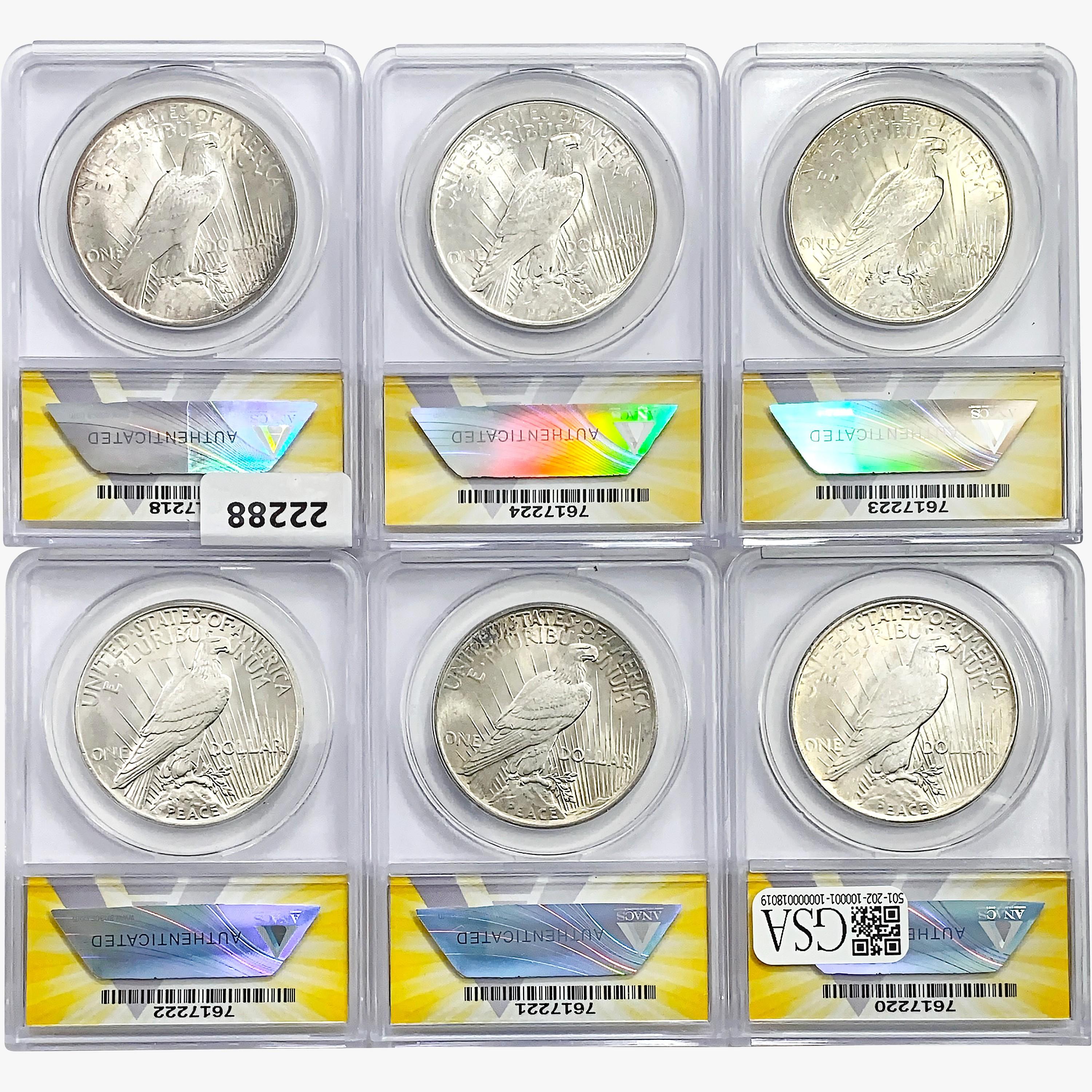 1924-1925 [6] Silver Peace Dollar ANACS MS63/64