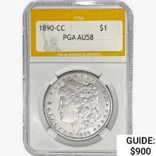 1890-CC Morgan Silver Dollar PGA AU58