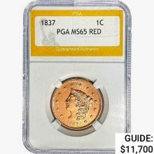 1837 Coronet Head Large Cent PGA MS65 RED