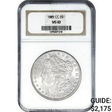 1885-CC Morgan Silver Dollar NGC MS63