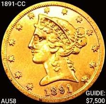 1891-CC $5 Gold Half Eagle CHOICE AU