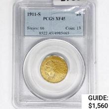 1911-S $5 Gold Half Eagle PCGS XF45