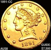 1891-CC $5 Gold Half Eagle CHOICE AU