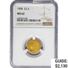 1908 $2.50 Gold Quarter Eagle NGC MS62