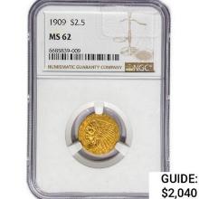 1909 $2.50 Gold Quarter Eagle NGC MS62