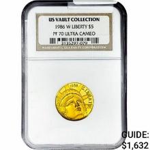 1986-W $5 Gold Half Eagle NGC PF70 UC US Vault COL