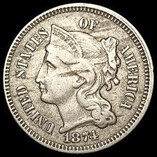 1874 Nickel Three Cent NEARLY UNCIRCULATED