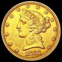 1882 $5 Gold Half Eagle CHOICE AU