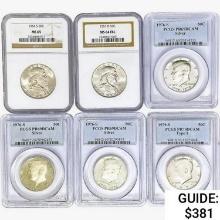 [6] Varied US Silver Half Dollars PCGS/NGC PF/MS64